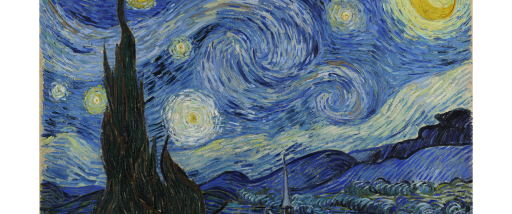 Van Gogh expressou a verdade de suas experiências emocionais e psicológicas através de suas pinturas vibrantes e intensas, como em "Noite Estrelada".